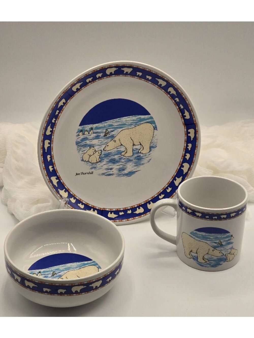 Vintage Jan Thornhill for UNICEF Polar Bear Melamine Kids Set - Break-Resistant